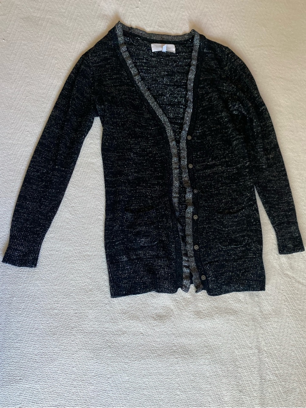 Victoria's Secret Black Sparkling Marled Button-Front Cardigan with Pocket